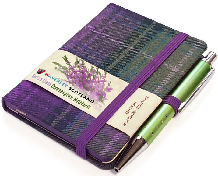 TARTAN CLOTH NOTEBOOK MINI WITH PEN: HEATHER