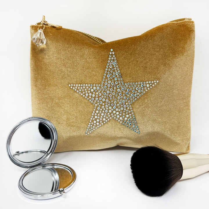 Velvet Rhinestone Star Make Up Bag