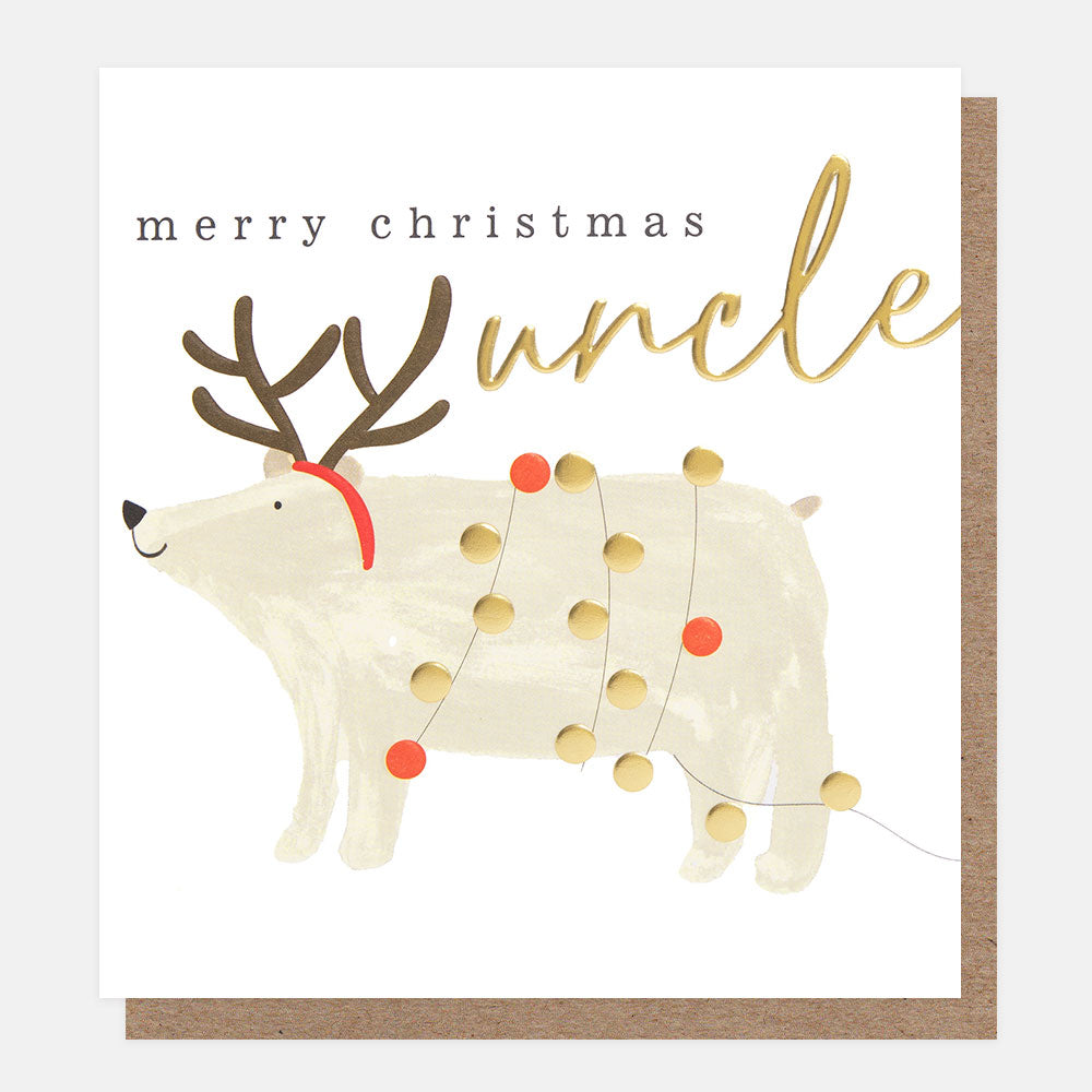 Merry Christmas Uncle Polar Bear With Antlers And Lights