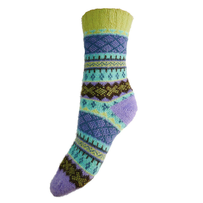 Purple and turquoise Scandi patterned soft Wool Blend socks