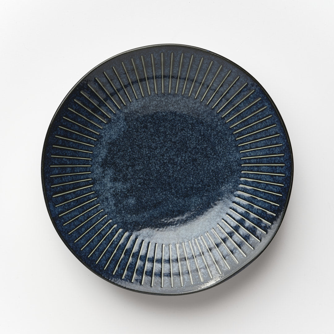 Ridged Indigo Wavy Edged Bowl 25cm