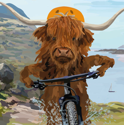 Highland cyclist postcard
