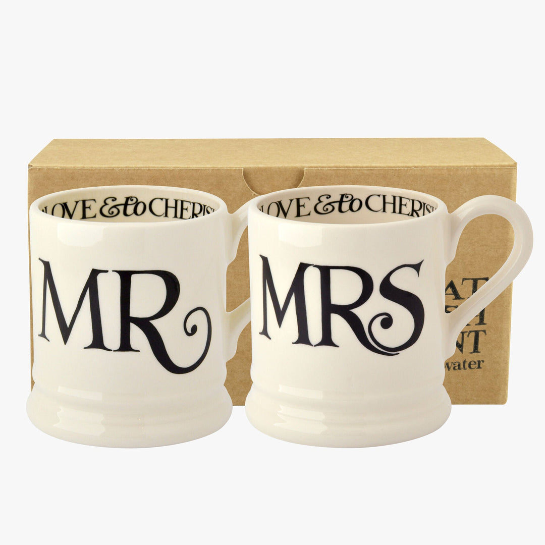 Black Toast Mr & Mrs Set Of 2 1/2 Pint Mug