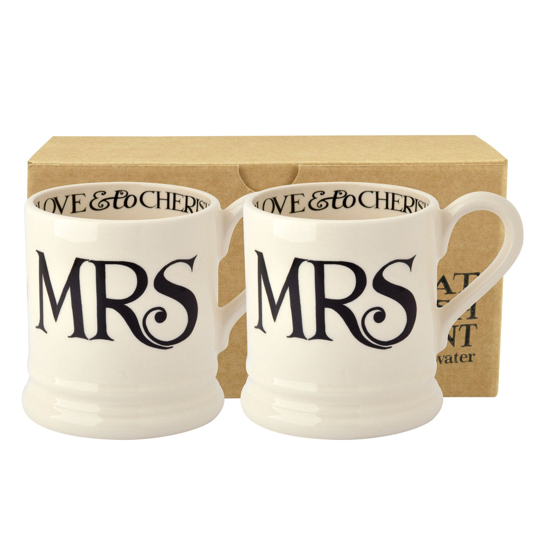 Black Toast Mrs & Mrs Set Of 2 1/2 Pint Mug