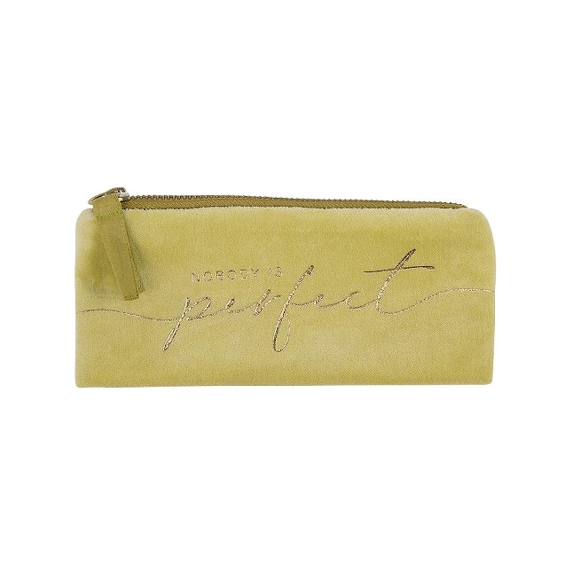 Velvet pouch ‘nobody is perfect’ in gold