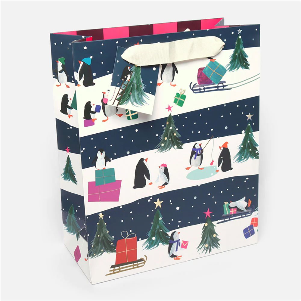 Penguins Festive Scene Large Gift Bag