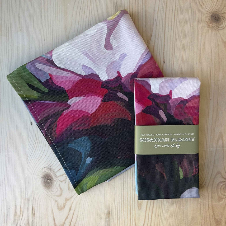 Pink Floral Cotton Tea Towel