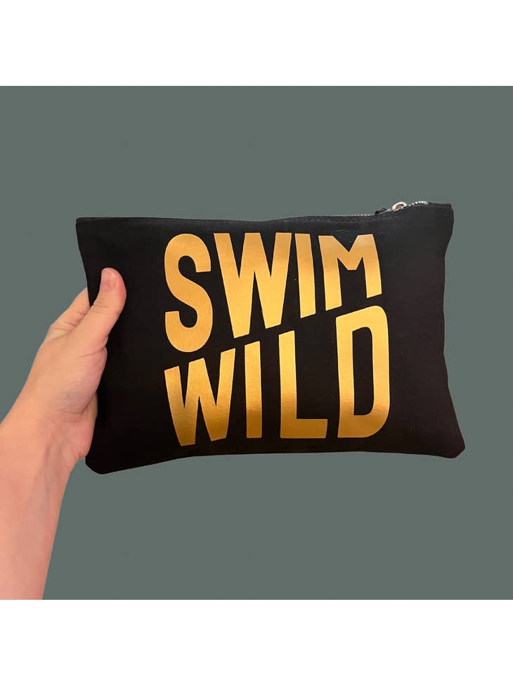 Black and Gold Swim Wild Zip Bag