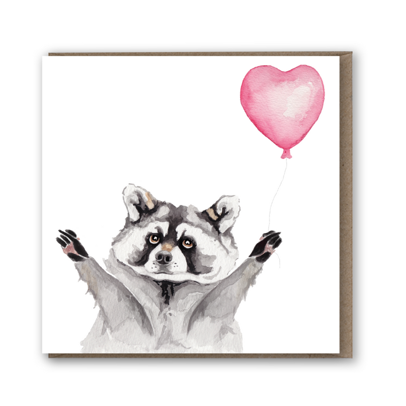 Raccoon with Heart Balloon