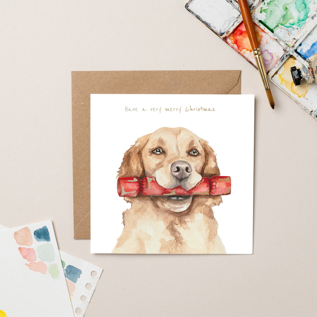 Have A Very Merry Christmas Schnauzer Golden Retriever with Cracker