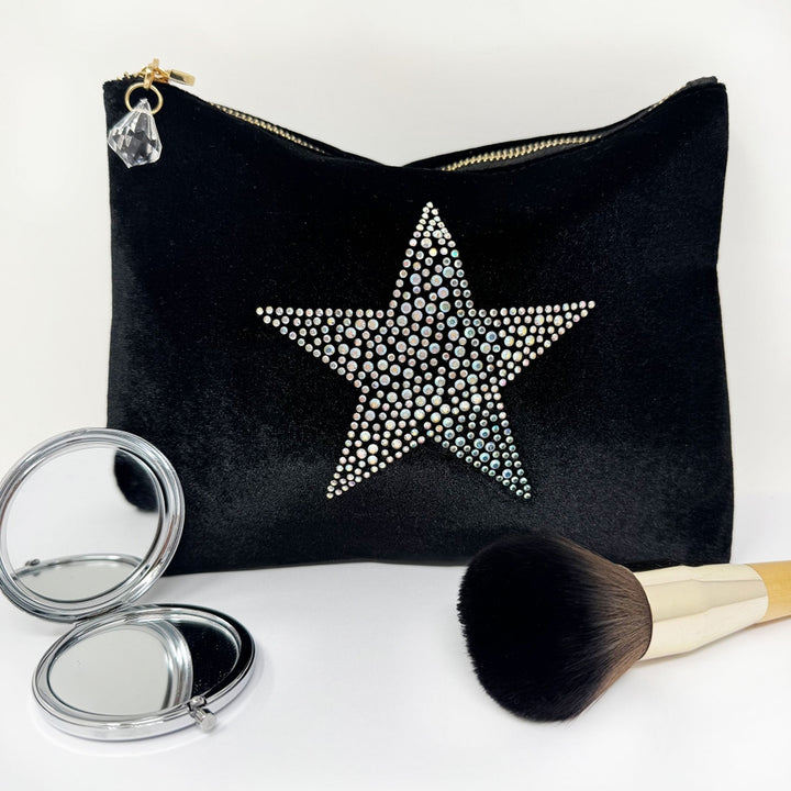 Velvet Rhinestone Star Make Up Bag