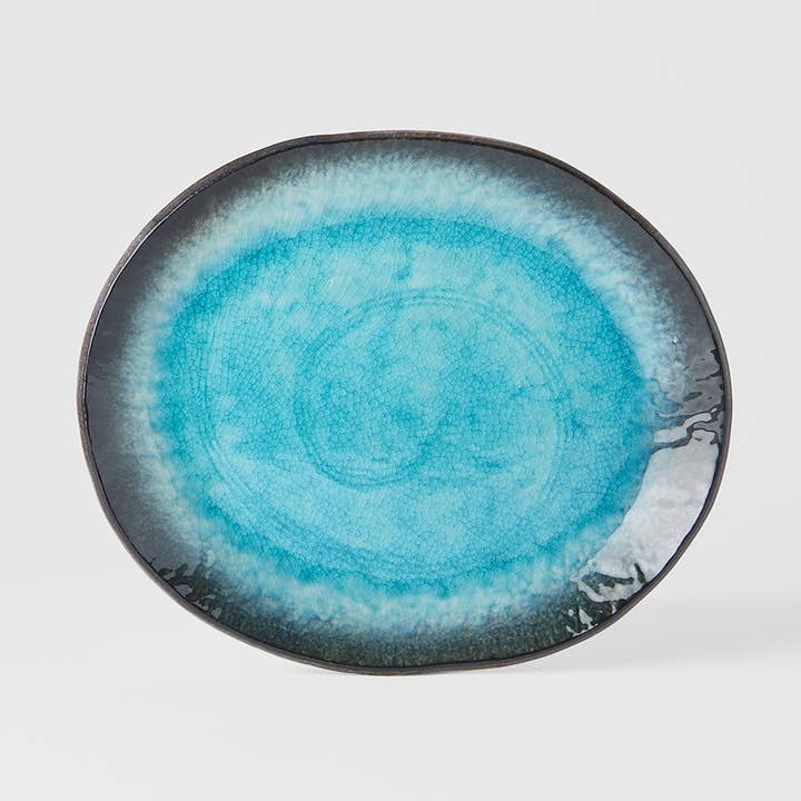 Sky Blue Oval Flat Plate 22cm