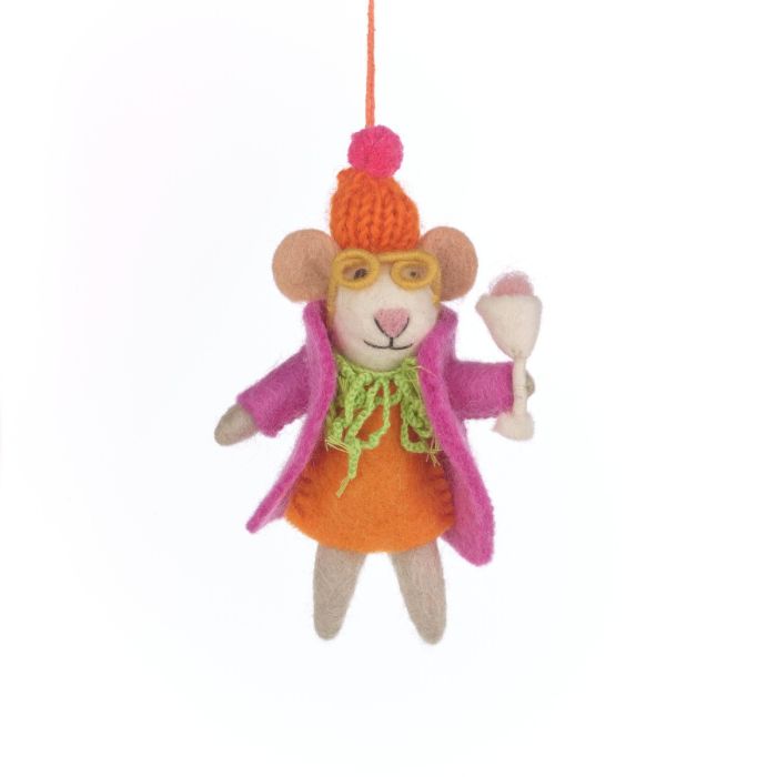 Handmade Felt Margie the Merry Mouse Hanging Christmas Decoration