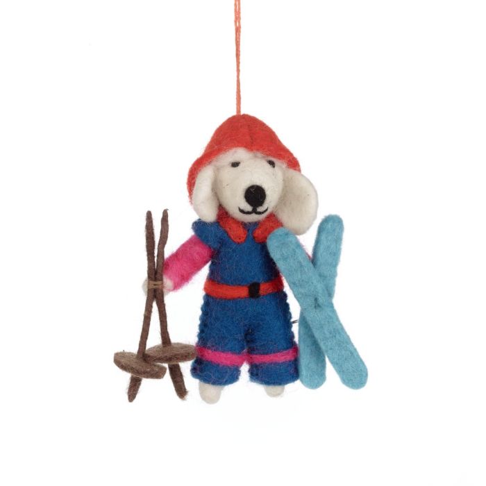 Handmade Felt Porscha the Skiing Poodle Christmas Hanging Decoration