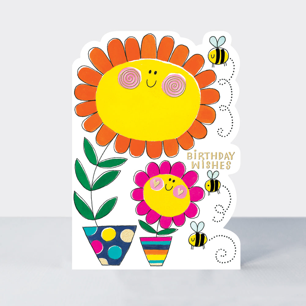 Birthday card Wishes and Flower Pots