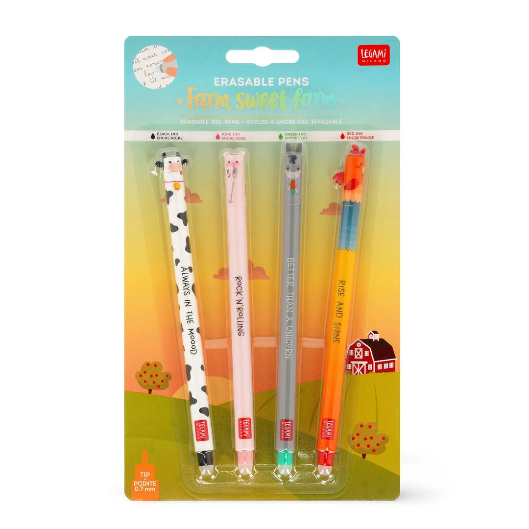 Set of 4 Farm Sweet Farm Erasable Gel Pens