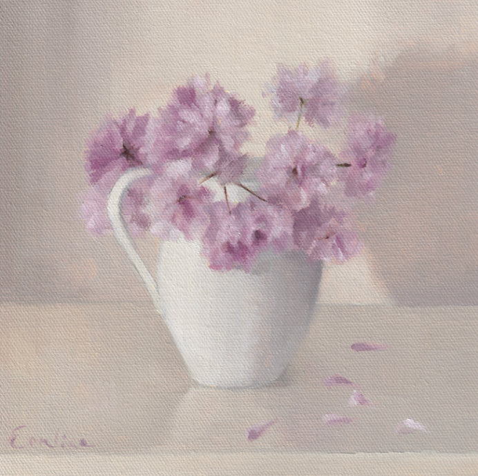 Pink Blossom in a White Jug