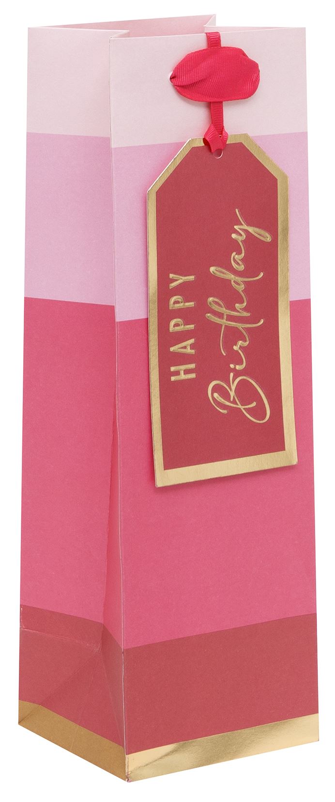 HAPPY BIRTHDAY STRIPE PINK BOTTLE BAG