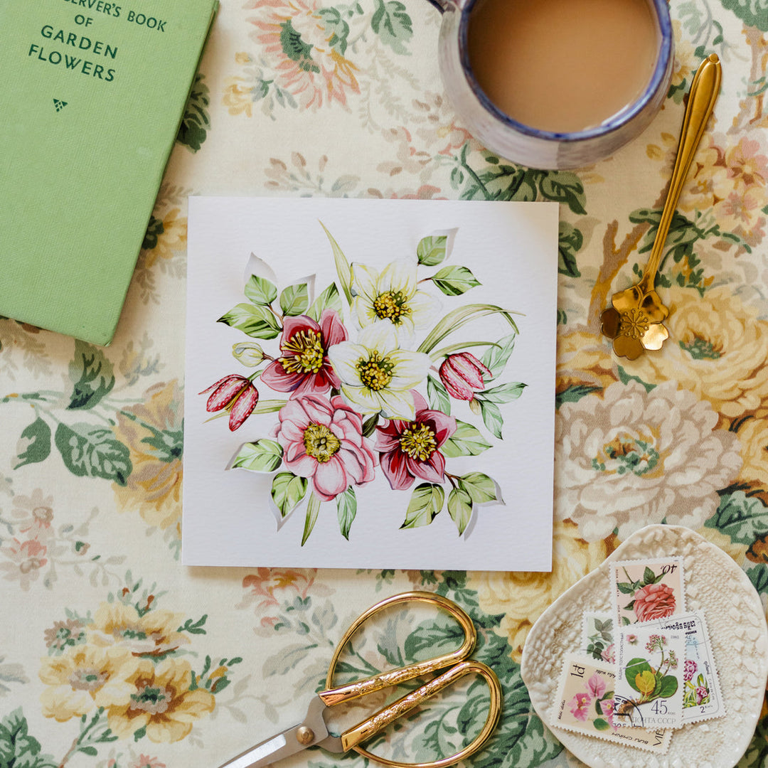 Hellebore Bouquet Pop Out Floral Watercolour
