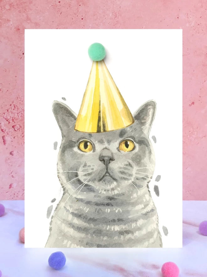 British Blue Shorthair Cat Pompom Birthday