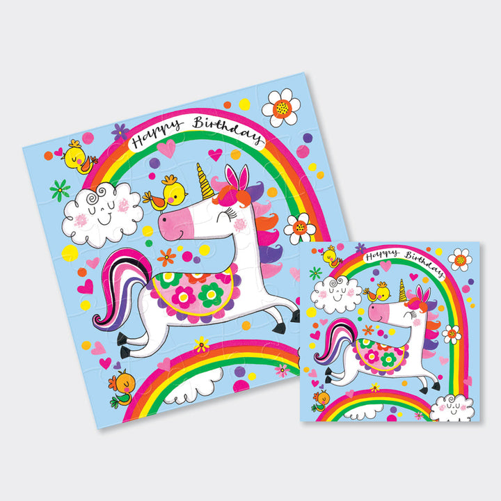 Jigsaw Card Happy Birthday Unicorn & Rainbows