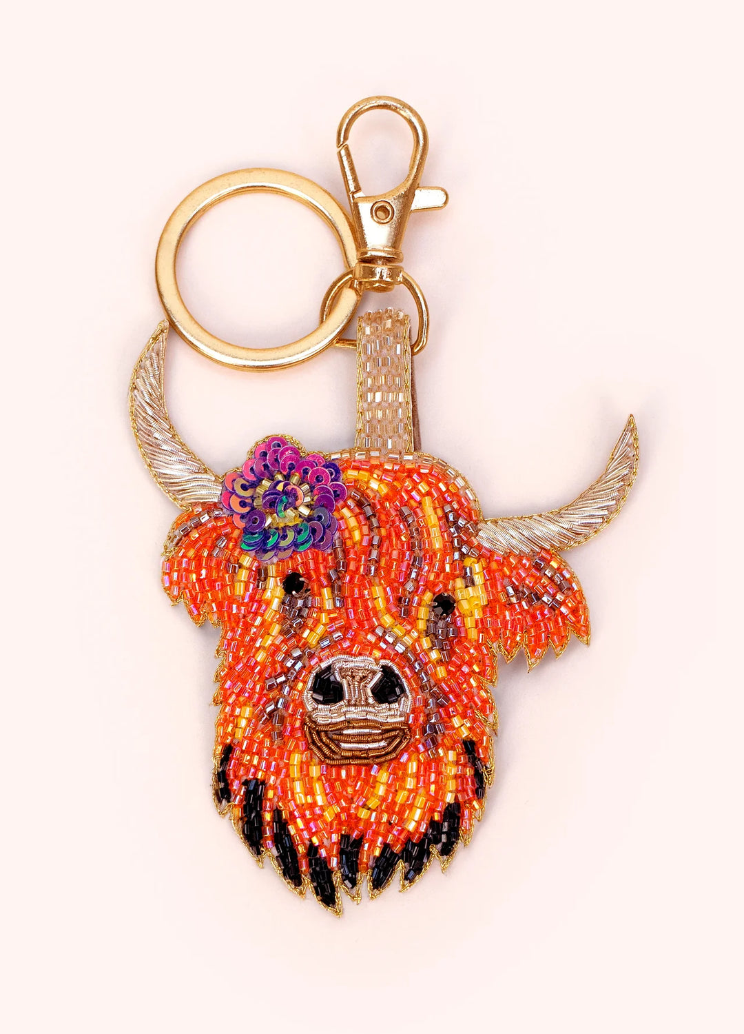 Highland Cow Beaded Keychain