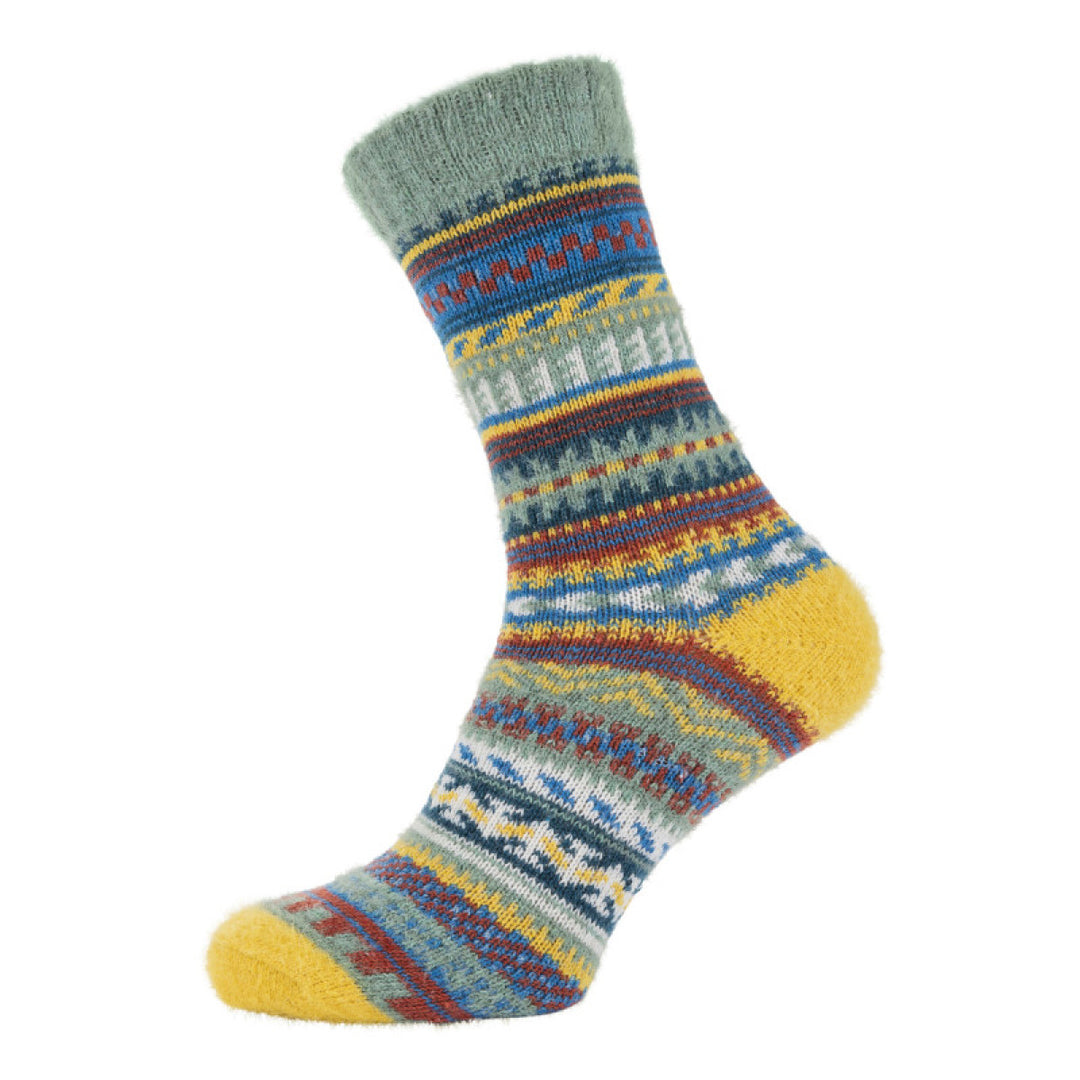 Yellow Heeled Patterned Wool Blend Socks