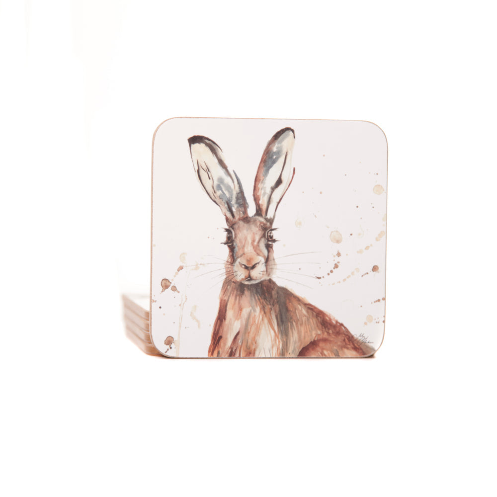 Meadow Hare Watercolour Design Coasters Set of 4