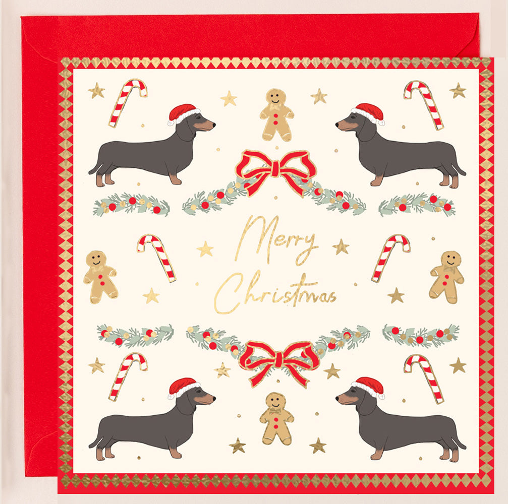Christmas  Sausage Dog Card Cream