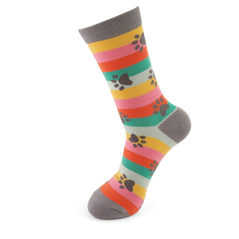 Paw Prints & Stripes Socks Bright