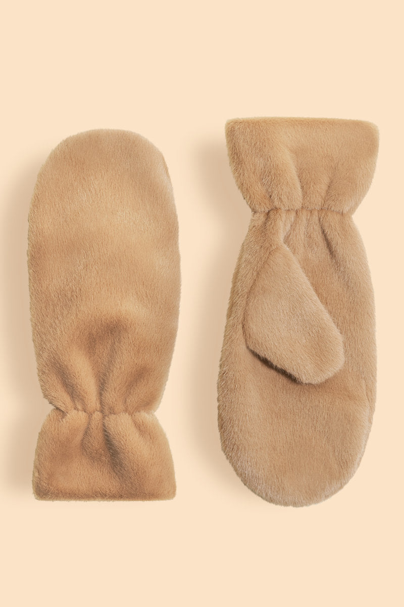 Taupe Women's Fluffy Teddy Mittens