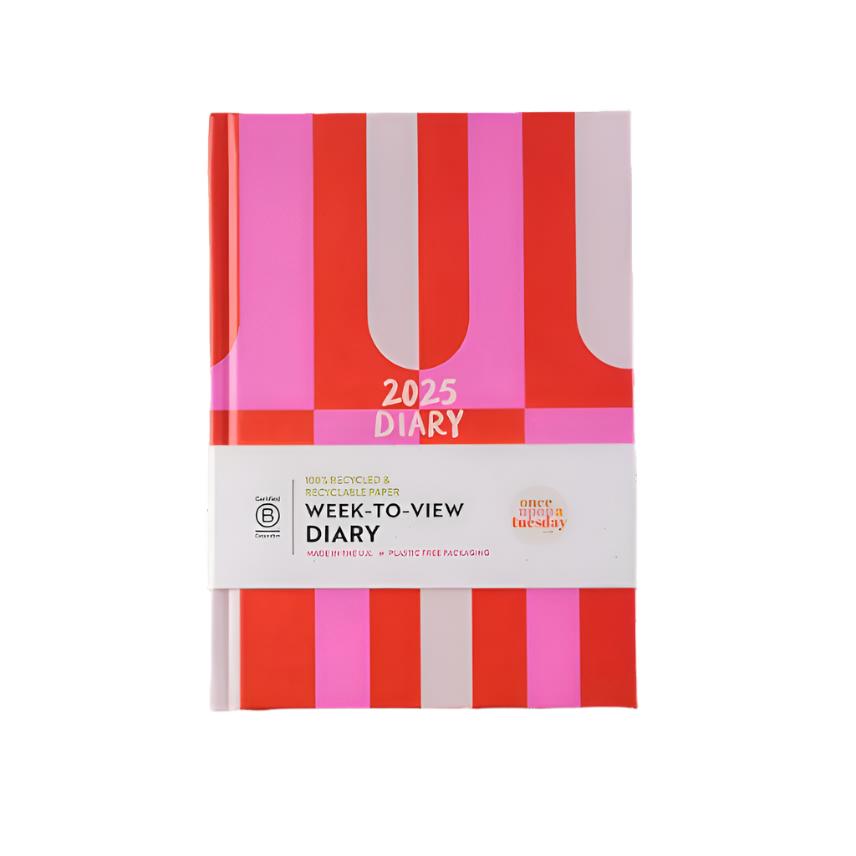 2025 Diary | A5 Hardcover Week to view | Pink & Red Arches