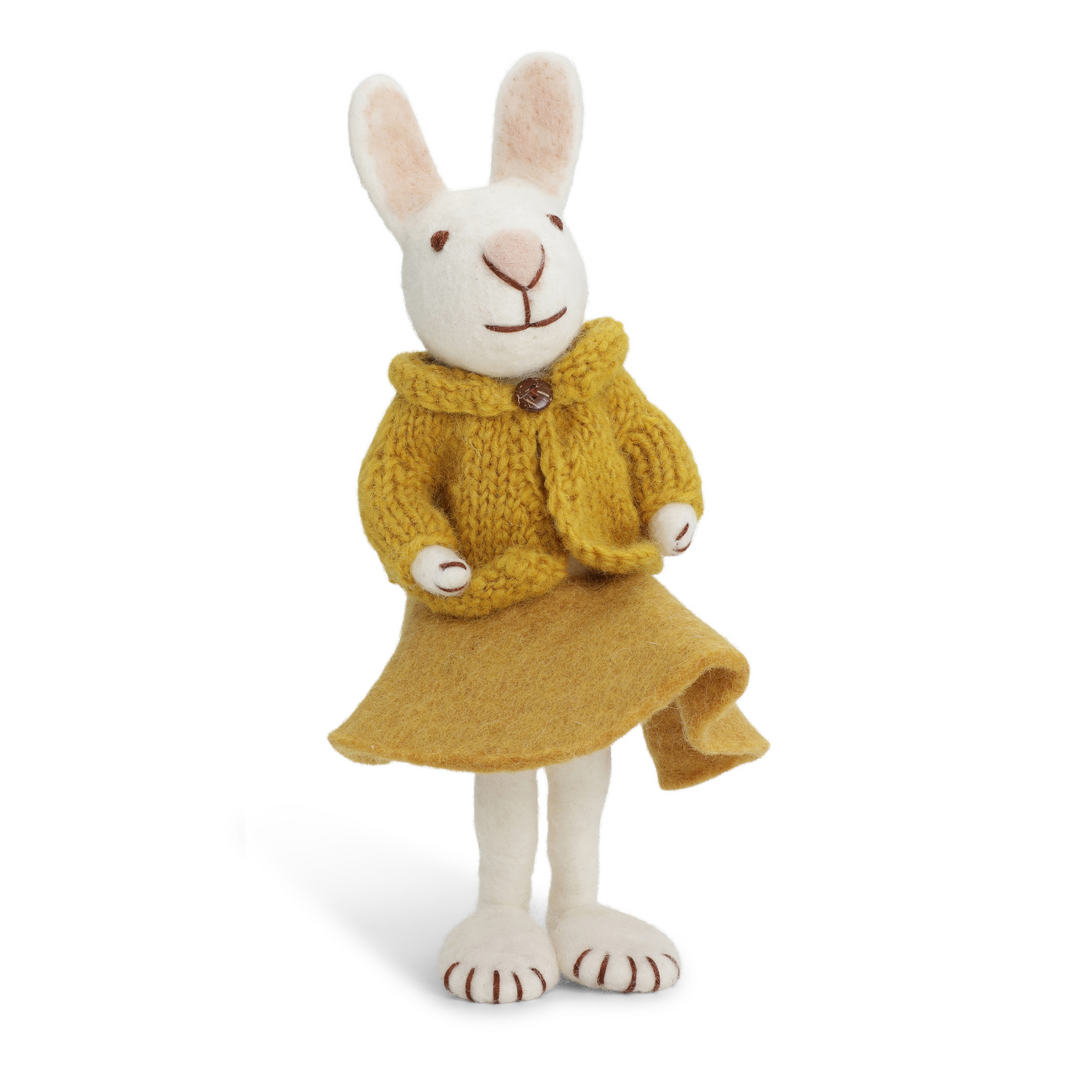 Big White Bunny with Ochre Skirt & Jacket