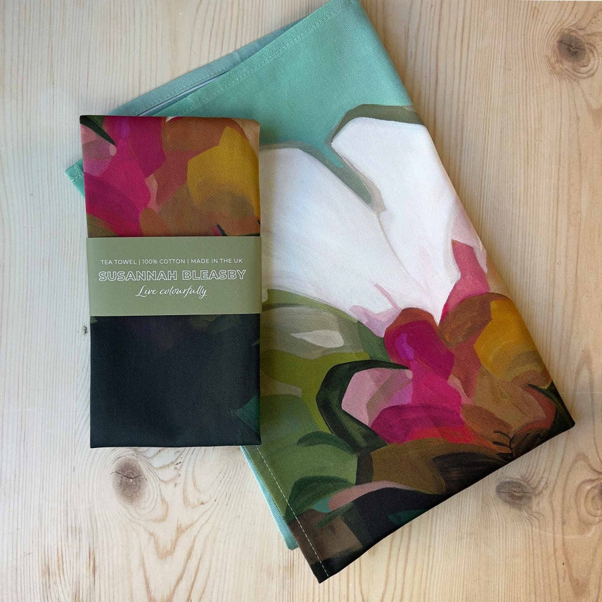 Teal Floral Cotton Tea Towel