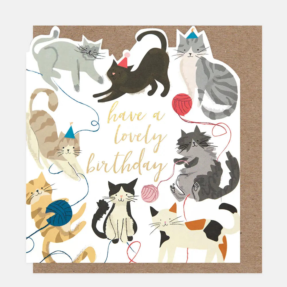 Have A Lovely Birthday Cats With Yarn