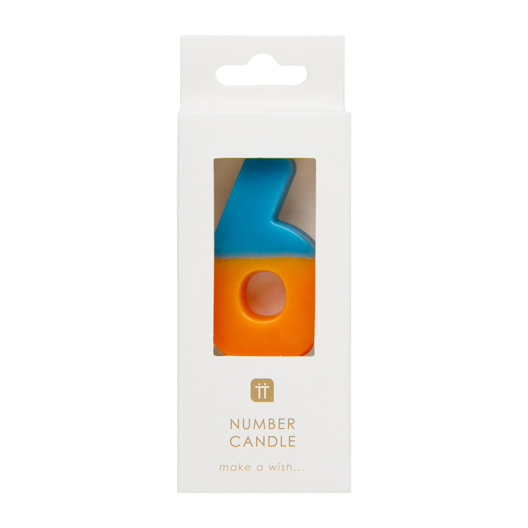 Orange & Dark Blue Number Candle - 6