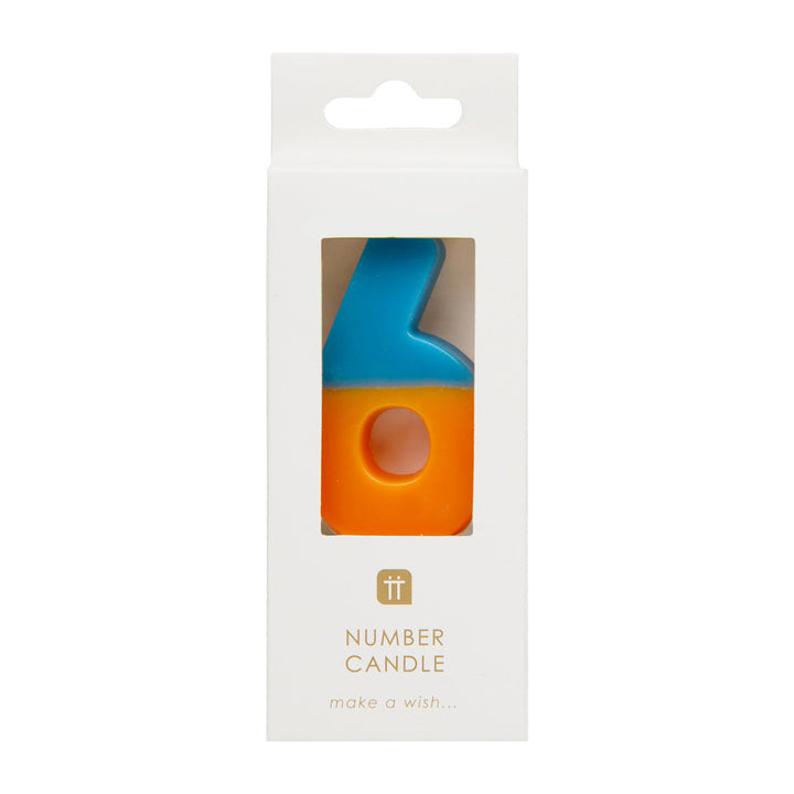 Orange & Dark Blue Number Candle - 6