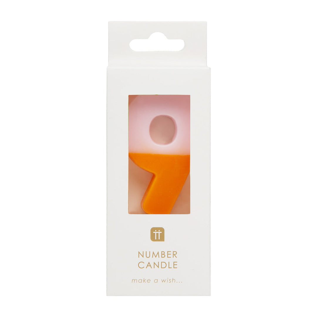 Orange & Light Pink Number Candle - 9