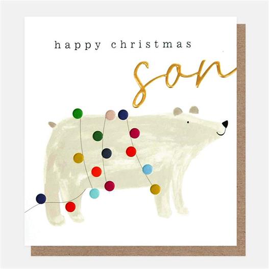 Happy Christmas Son Polar Bear Wrapped In Colourful Lights