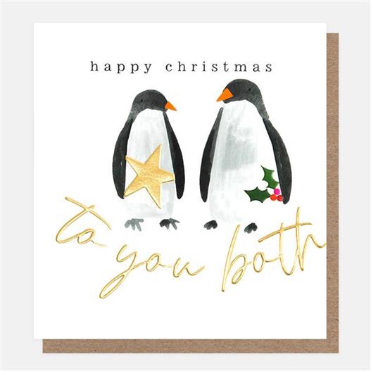 Merry Christmas To You Both Penguins With Holly And Star