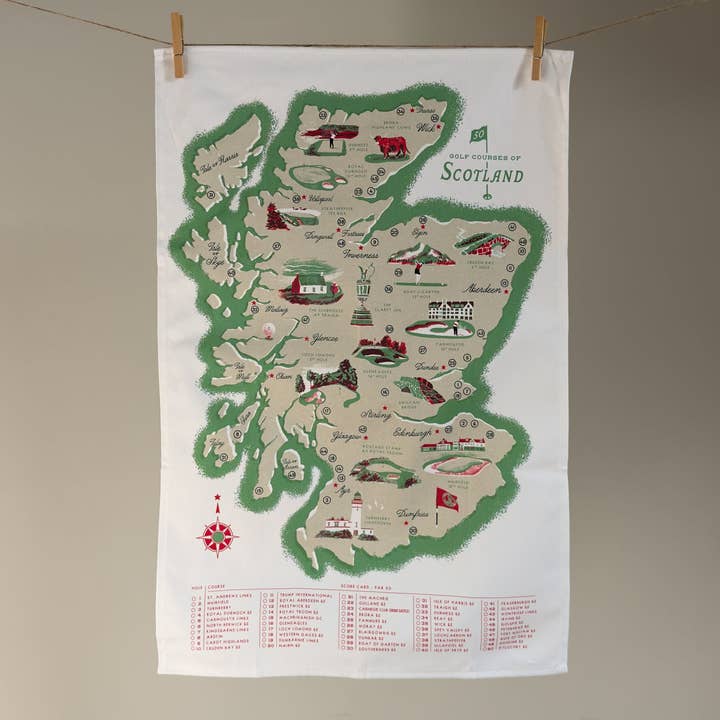 Golf Courses of Scotland Tea Towel