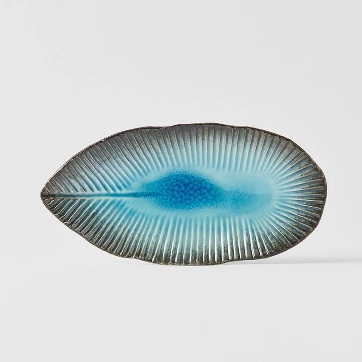 Sky Blue Ridged Oval Plate 21cm