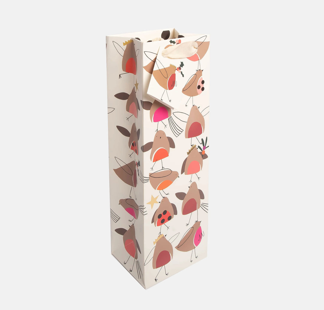 Stacked Up Christmas Robins Bottle Bag