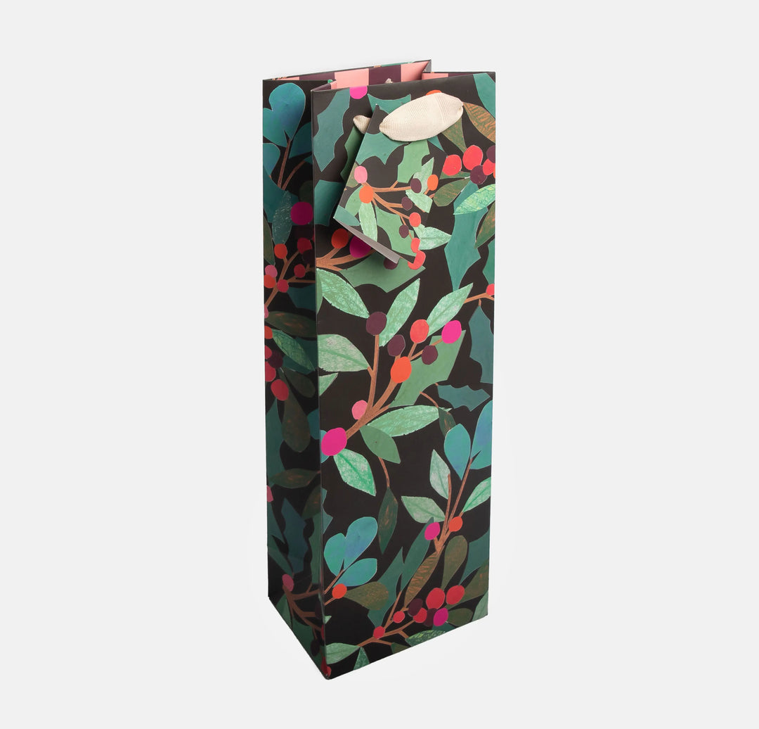 Holly & Berries Collage Bottle Bag