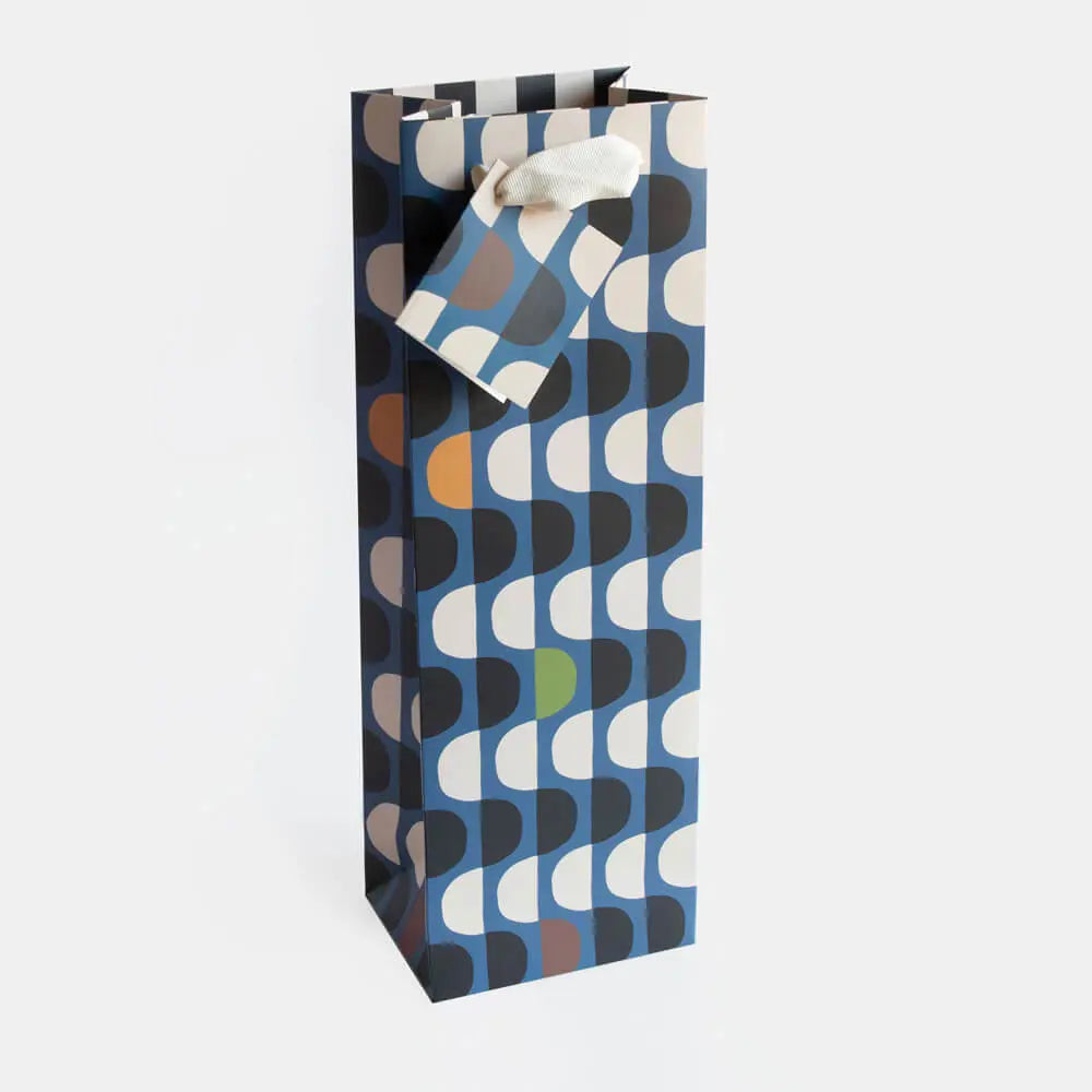 Geo Semi-Circle Stripe On Navy Bottle Bag