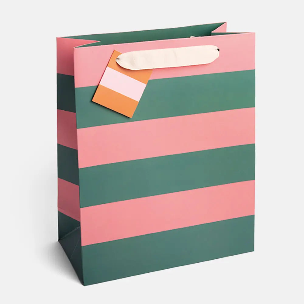 Green Pink Stripe Large Gift Bag