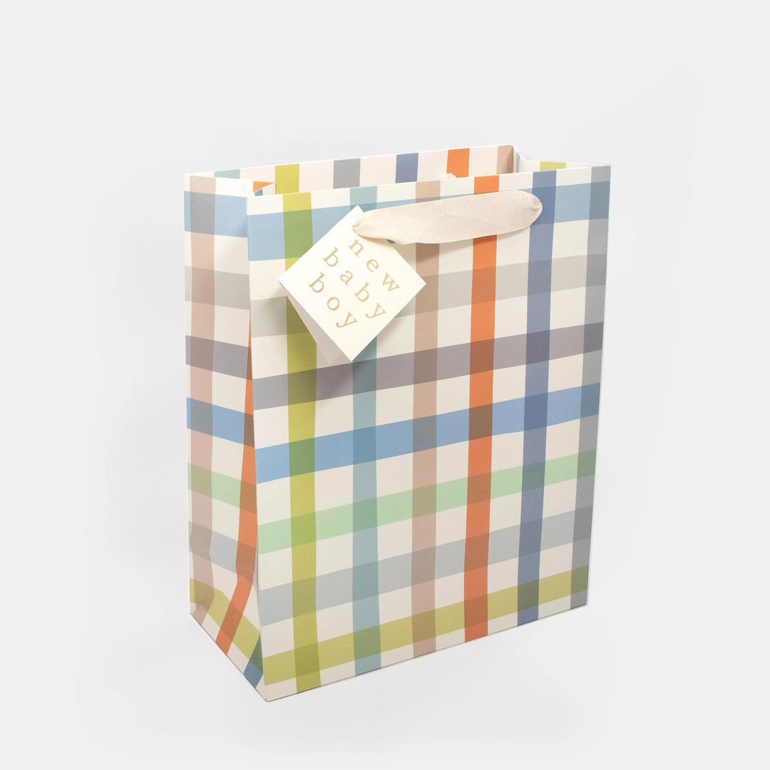 New Baby Boy Multi Check Large Gift Bag