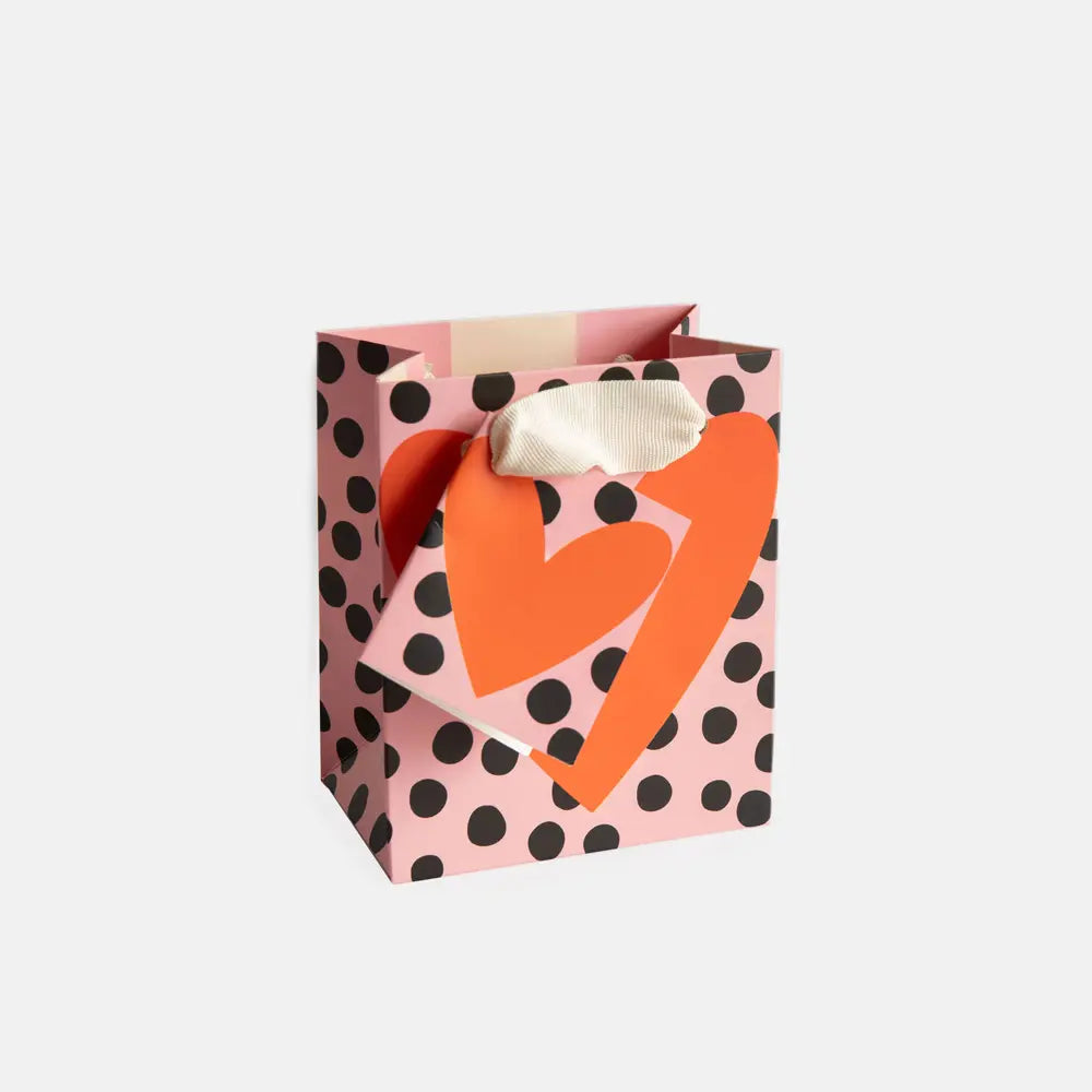 Heart On Pink Charcoal Spot Petite Gift Bag