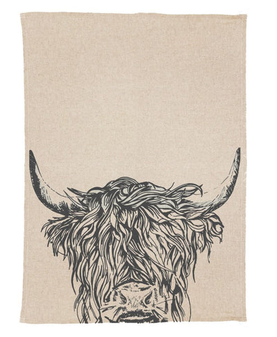 Highland Cow Linen Tea Towel