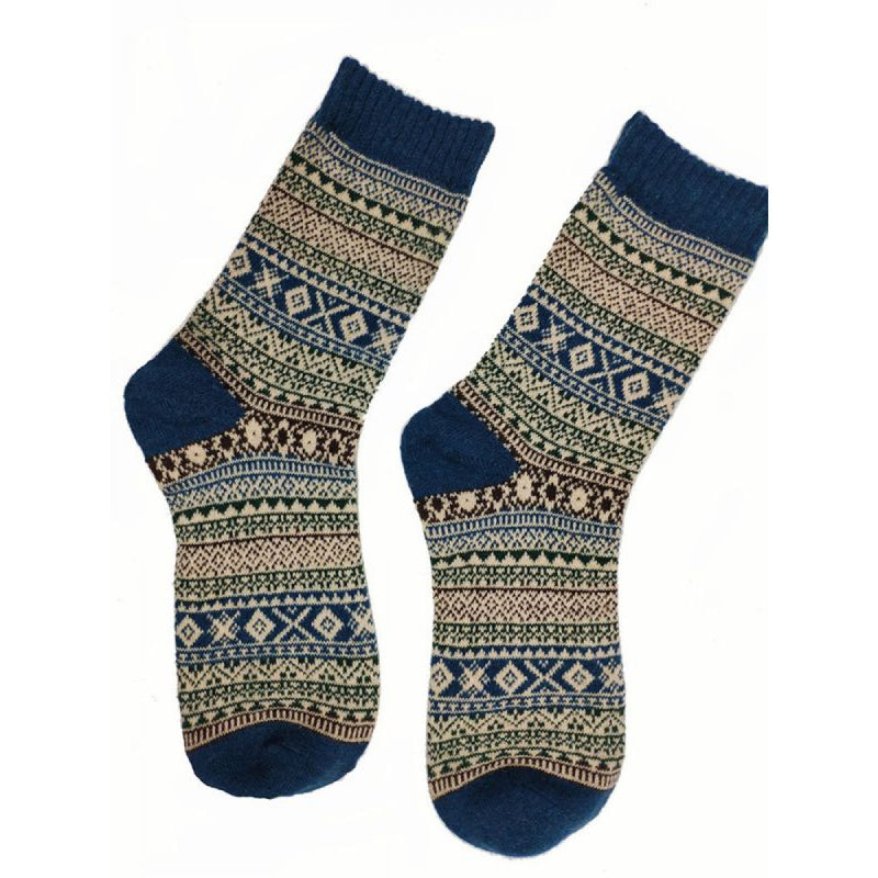 Blue Fairisle Wool Blend Socks